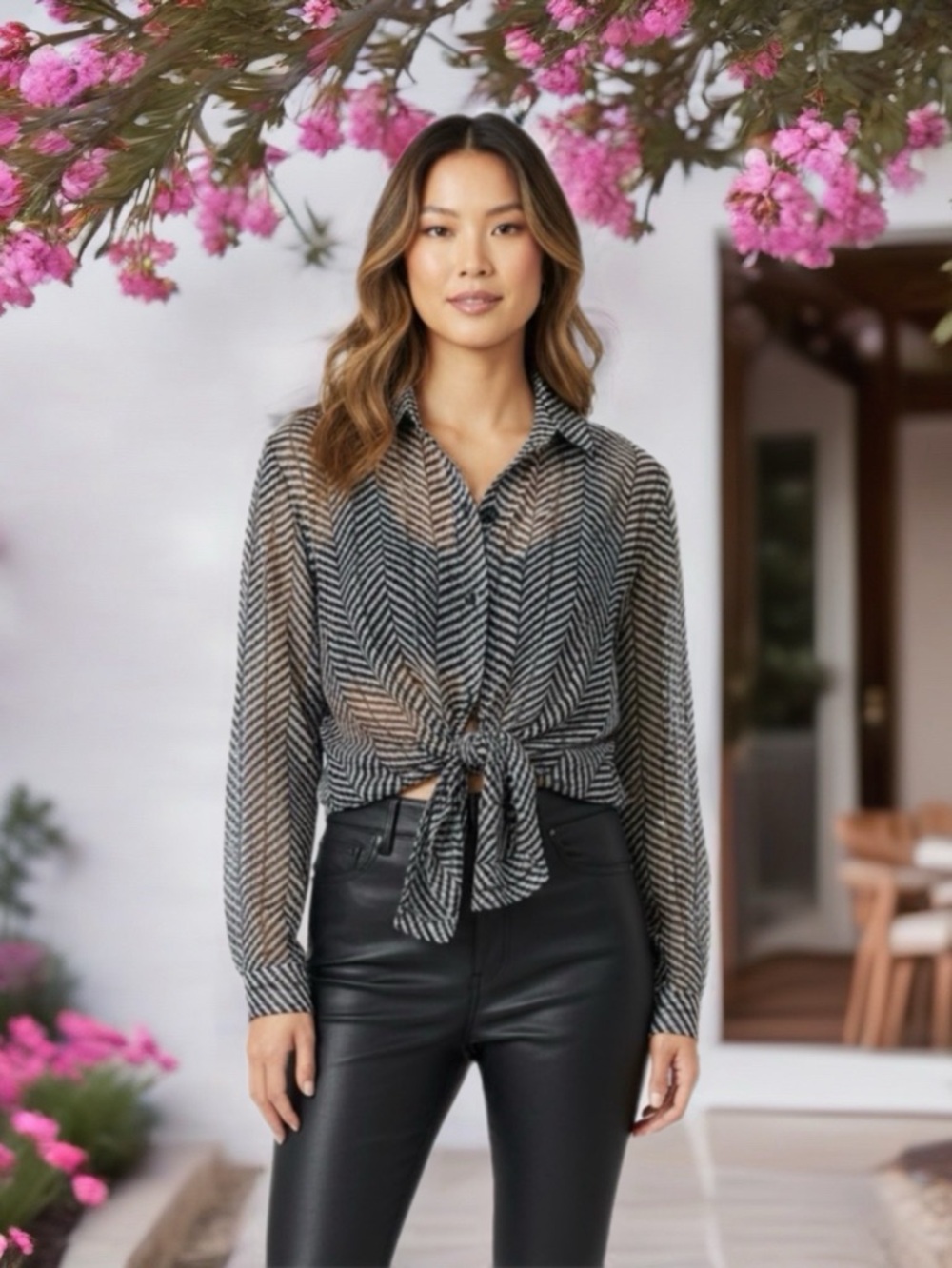 90’s Vintage Black and White Chevron Blouse